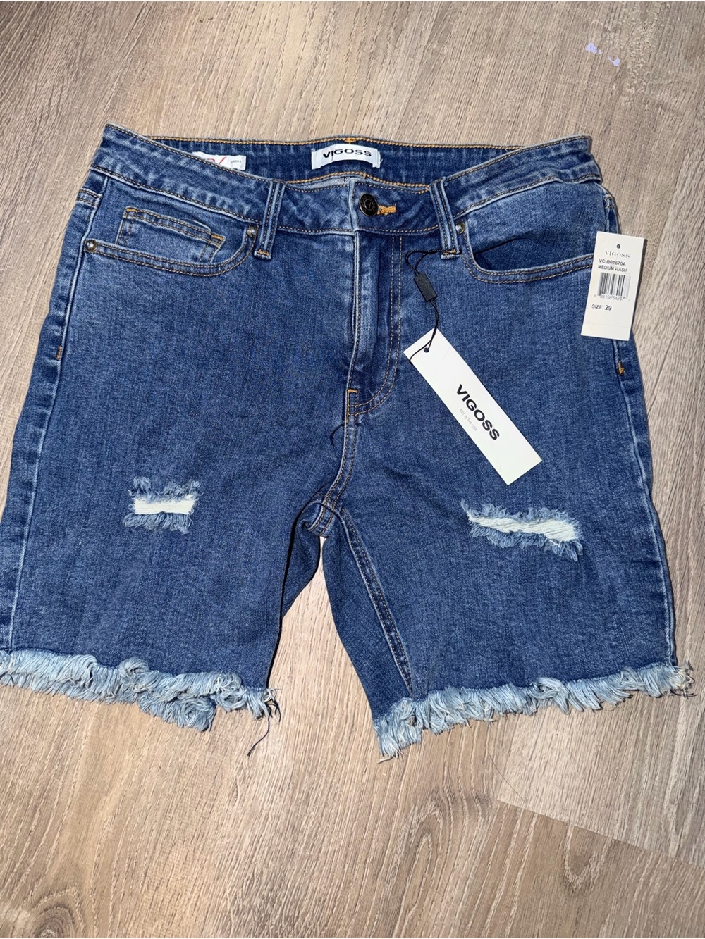 Vigoss Blue Distressed Denim Jean Shorts with Frayed Hem